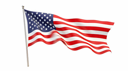 Fototapeta premium American Flag Waving on a Pole Against a White Background