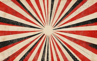 red and beige retro background with halftone dots and sunburst rays, vintage comic book style