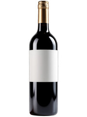 Single Red Wine bottle with blank label on white background