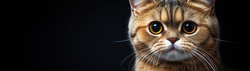 Comedic pet expressions concept. Fluffy cat with water droplets against a dark background