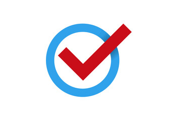 A red checkmark inside a blue circle, symbolizing completion or approval in tasks. © Oleksii Bezrodnii