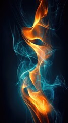 Obraz premium Abstract swirling orange and blue smoke, dark background, energy concept, design element