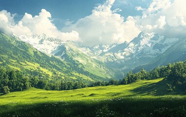 Fototapeta premium Majestic Swiss Alps With Rolling Green Pastures