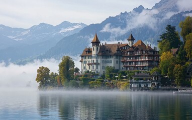 Fototapeta premium Mist Rolling Over The Swiss Alps In The Morning