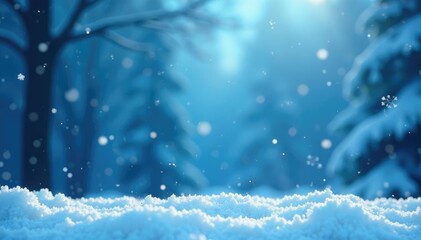 Snowflakes gently fall on a serene blue winter background, snowfall, winter wonderland, cold