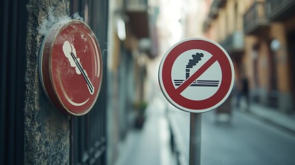No Smoking Signs City Street