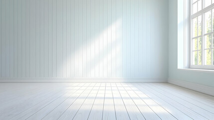 Empty White Interior Room With Sunlight Shining Through Window