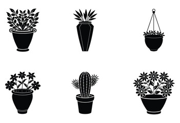Set of flower Pot silhouette on white background