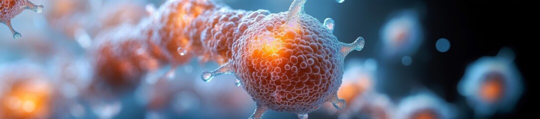 Close-up of Cancer Cells Tumor Growth Under the Microscope Cellular Structure. Generative AI