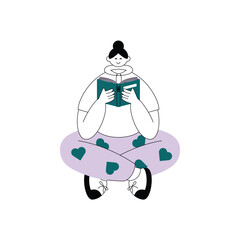 Woman reading book and sitting quietly vector illustration of people.