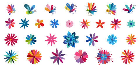 Colorful Mexican Traditional Textile Embroidery Style. Folk embroidery ornament elements.