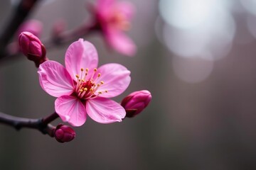 Single flower bloom on a bare branch in stunning detail, blossoms, closeup, plant