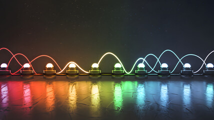 A series of lights flickering in different colors, driven by AI algorithms.