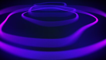 Neon circle. Purple eraser on black background. Abstract glowing circles blue. Blurred luminescent vector, laser lines move in waves. Neon threads gradient led. 4K,