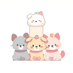 Obraz premium Playful and whimsical dog illustrations in vibrant and minimalist designs.