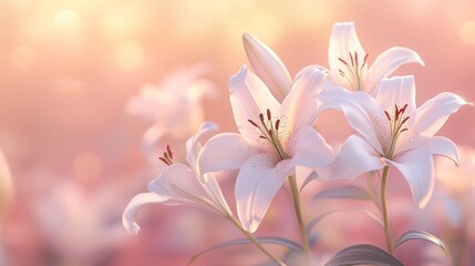 Fototapeta premium White Lilies in Soft Pink Sunlight