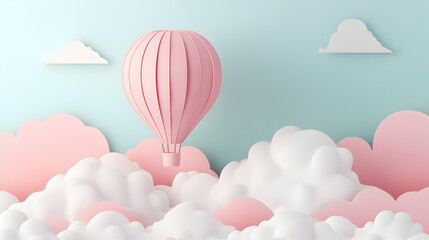 Obraz premium cut hot air balloon floating above clouds with a pastel-colored sky 