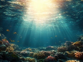 Obraz premium Underwater wonderland showcasing vibrant coral reef and colorful fish dancing in sunlit ocean depths. Generative AI