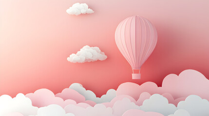 Obraz premium cut hot air balloon floating above clouds with a pastel-colored sky 