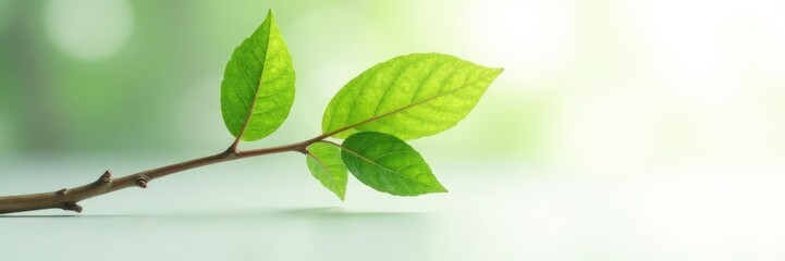 Fototapeta premium single branch on white background with subtle reflections, leaf, forest