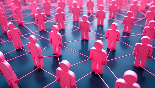 Interconnected pink figures representing teamwork and collaboration