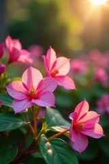 Pink begonias swaying gently in the spring breeze, in, pink, begonias