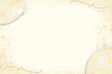 Cream background, luxurious gold frame, gold glittering glass balls