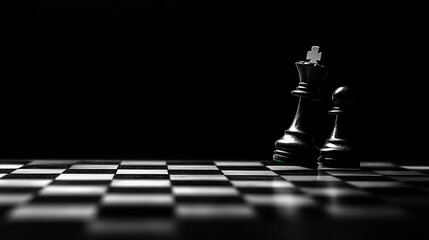 conceptual image of chessboard featuring king and pawn in dramatic setting