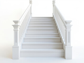 Elegant white staircase with detailed railings in minimalist design