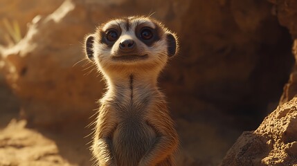 Fototapeta premium Meerkat Standing Tall Looking Curious in a Desert Environment