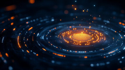 conceptual image of glowing particles in circular pattern, creating mesmerizing effect