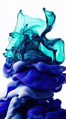 Fototapeta premium Teal and blue ink swirling, abstract art, white background, vibrant design, ideal for website banners