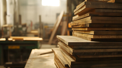 A stack of wooden planks in the foreground
