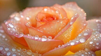 Close-Up of Dew-Covered Orange and Pink Rose Petals