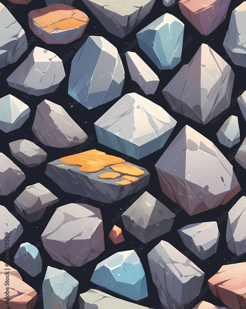Fototapete a seamless pattern of various stones in different shapes and colors, creating a unique and abstract design