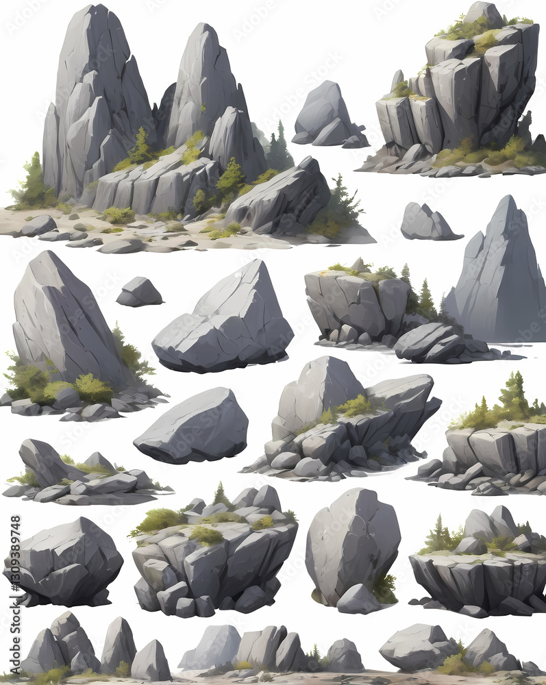 Aufkleber collection of rocks and stones for game assets or design elements