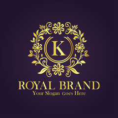 Letter K golden flower vector logo illustration.
