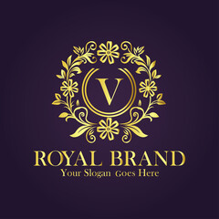 RLetter V golden flower logo vector illustration.