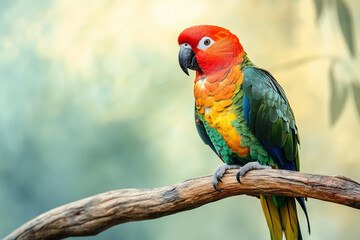 Obraz premium Colorful Parrot on a Perch – Watercolor Illustration for National Pet Day