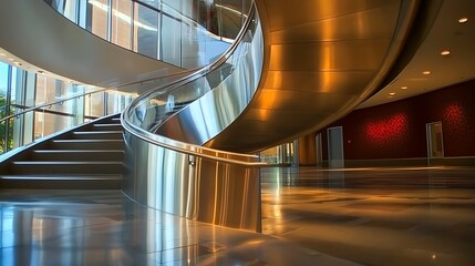 Obraz premium Elegant Spiral Staircase with Steel Details in a Modern Building
