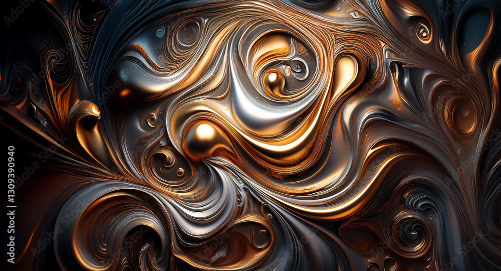 Leinwandbilder an abstract swirl of metallic gold and silver hues creates a visually striking and elegant design. t