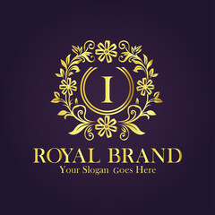 Letter I golden flower logo vector illustration.