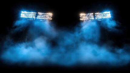 Stadium lights, blue smoke, night, event background
