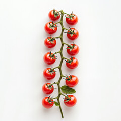 cluster of vibrant cherry tomatoes on vine, showcasing their natural and organic appeal against white background