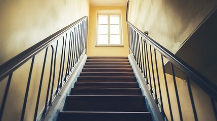 Staircase Leading to Light From Window in Warm Toned Interior