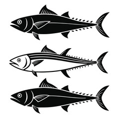 Various Fish Silhouettes in Black Tuna, Marlin, Mackerel, and Cod