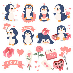 Penguin Set Valentine Day illustration vector file 