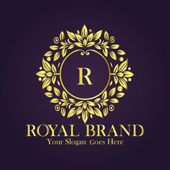 Letter R Golden Flower vector Logo Design Illustration.