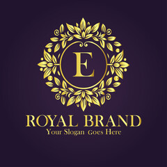 RLuxury E golden flower letter logo template.