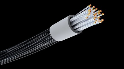 Fiber optic cable close-up, technology, black background
